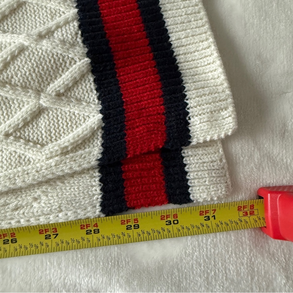 Tommy Hilfiger Ivory Knit Scarf with Red and Navy Stripes - Picture 5 of 5